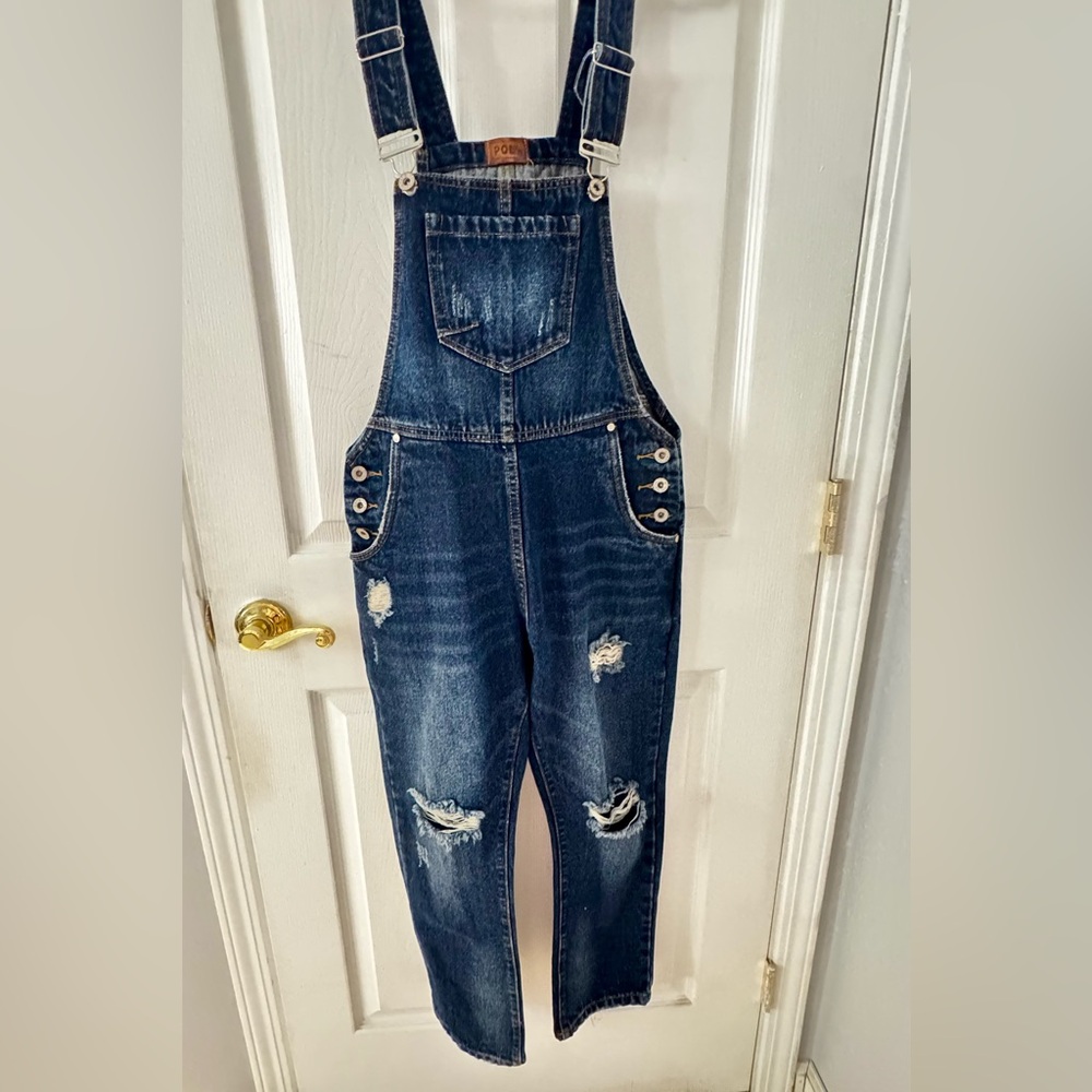 POL Denim cropped overalls